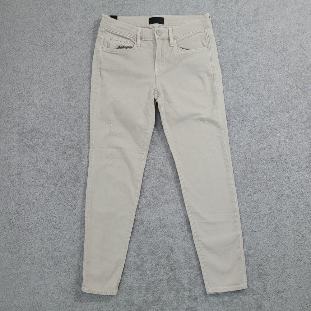 Vince Womens Skinny Jeans Size 26 Beige Cotton Blend  Light Distressed